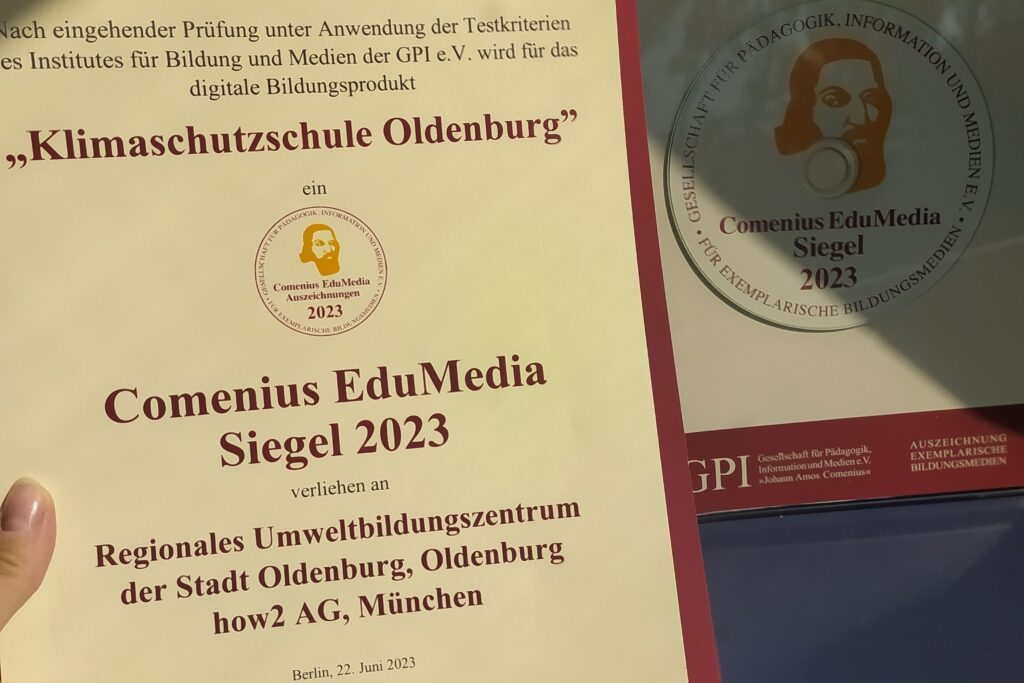 Comenius Award Urkunde how2 RUZ Oldenburg
