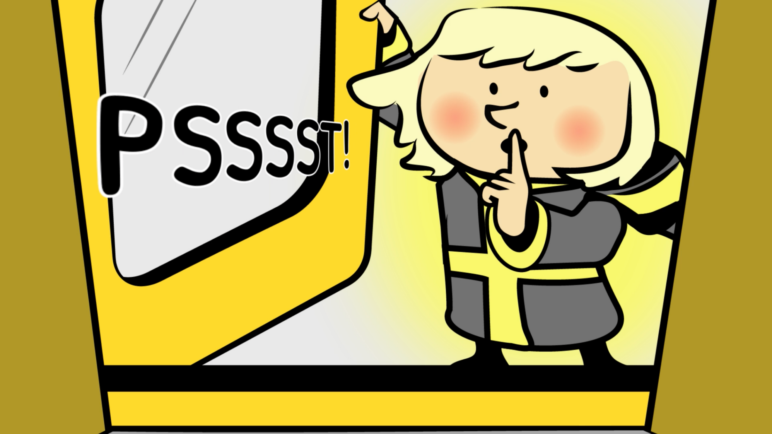 Münchner Kindl Pssst Das Münchner Kindl hält sich in der Tram den Finger an den Mund: Pssst!